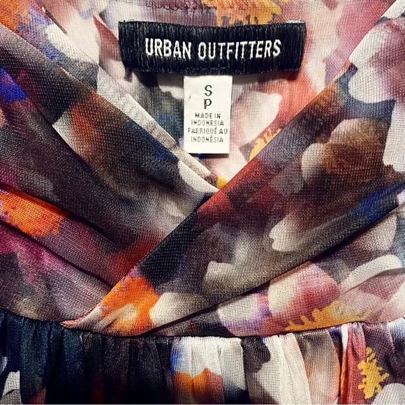 Urban Outfitters Floral Ruffle Ruched Mesh Long Sleeve Babydoll Top, Size S - Picture 8 of 9